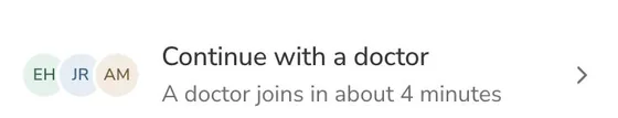 wai Profile, a patient's conversation with Continue with a doctor offered under the assistant's reply