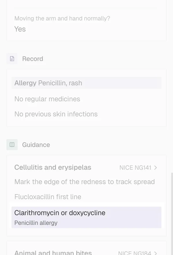 wai Clinicians, the case with the guideline's advice for this patient's penicillin allergy