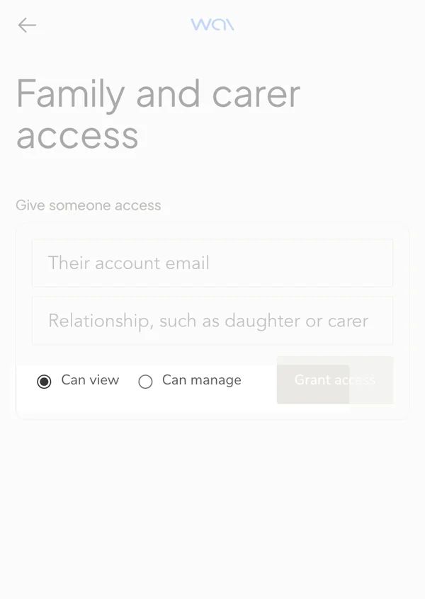 wai Profile, choosing whether a family member can view or manage
