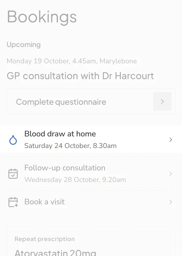 wai Profile, a blood draw at home in the patient's bookings