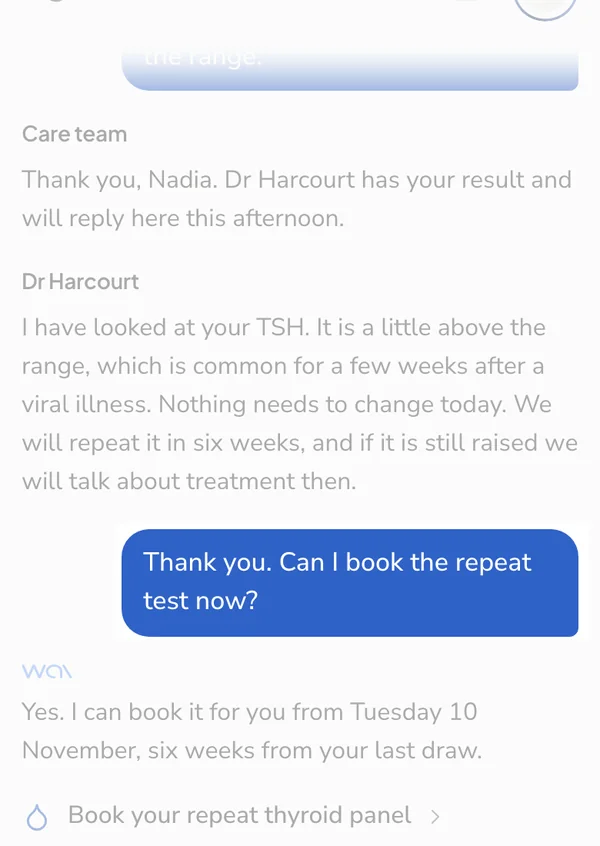 wai Profile, the patient asking a question in the same thread as the result