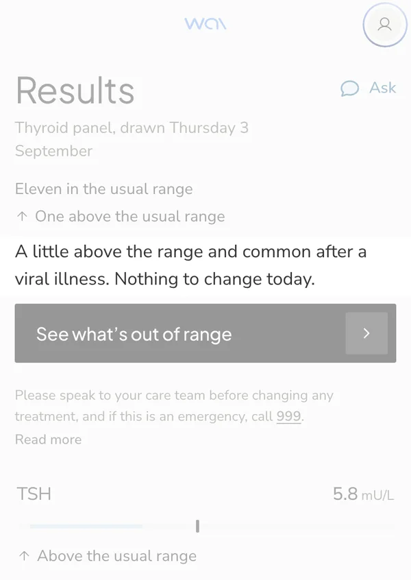 wai Profile, a thyroid panel with the doctor's line on what the result means