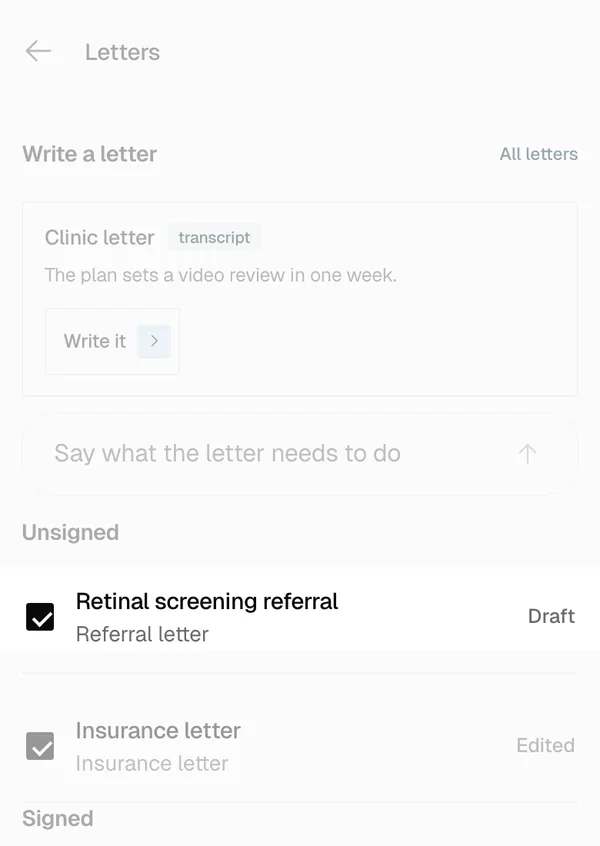 wai Clinicians, a referral letter drafted and waiting to be signed