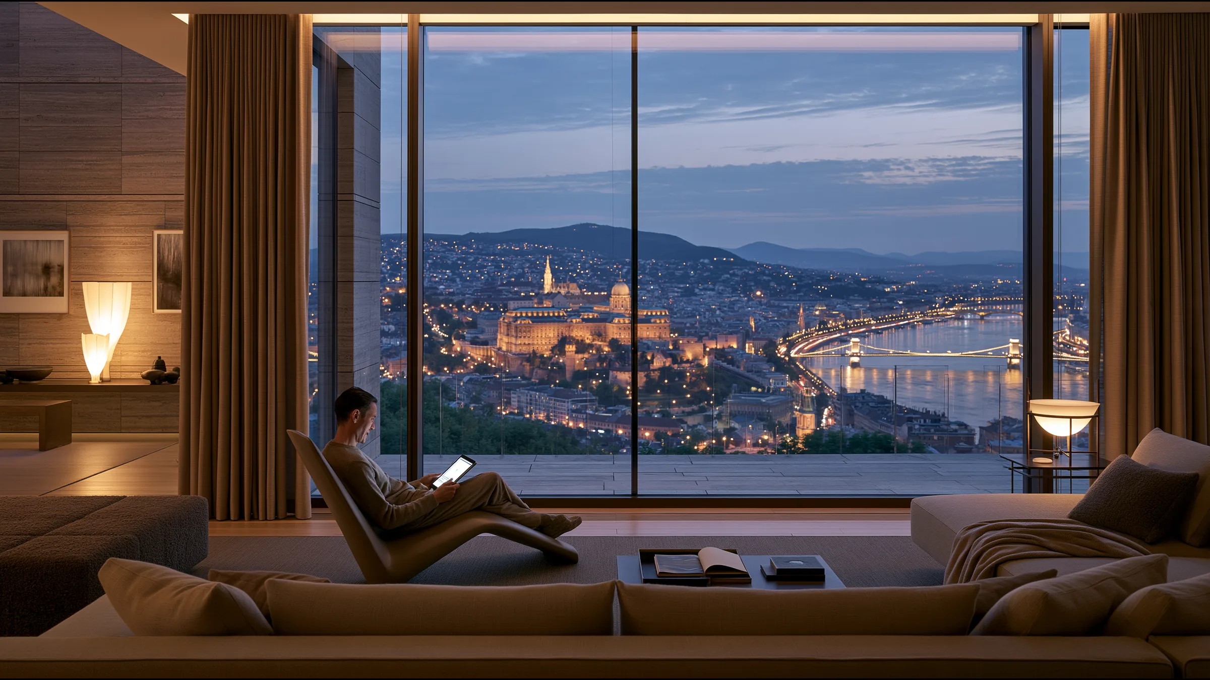 A clinician at ease in a vast, light-filled private clinic in Budapest, the city beyond the glass