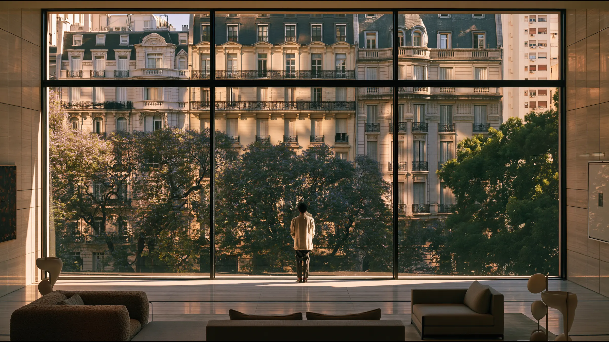 A clinician at ease in a vast, light-filled private clinic in Buenos Aires, the city beyond the glass