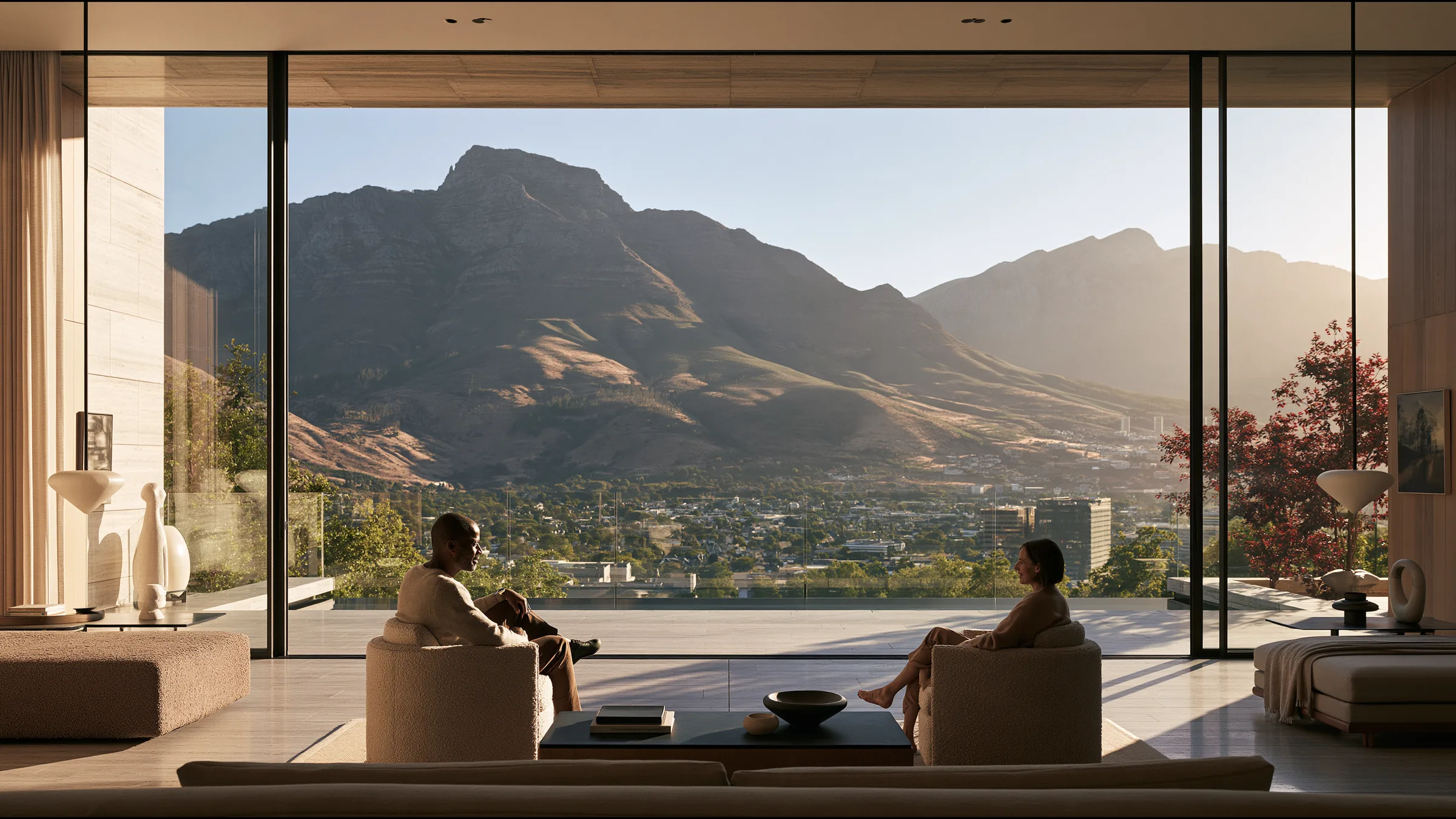 A clinician at ease in a vast, light-filled private clinic in Cape Winelands, the city beyond the glass