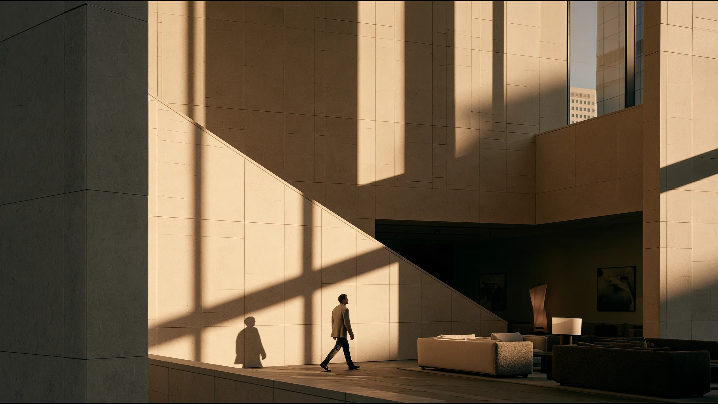 A clinician at ease in a vast, light-filled private clinic in Denver, the city beyond the glass