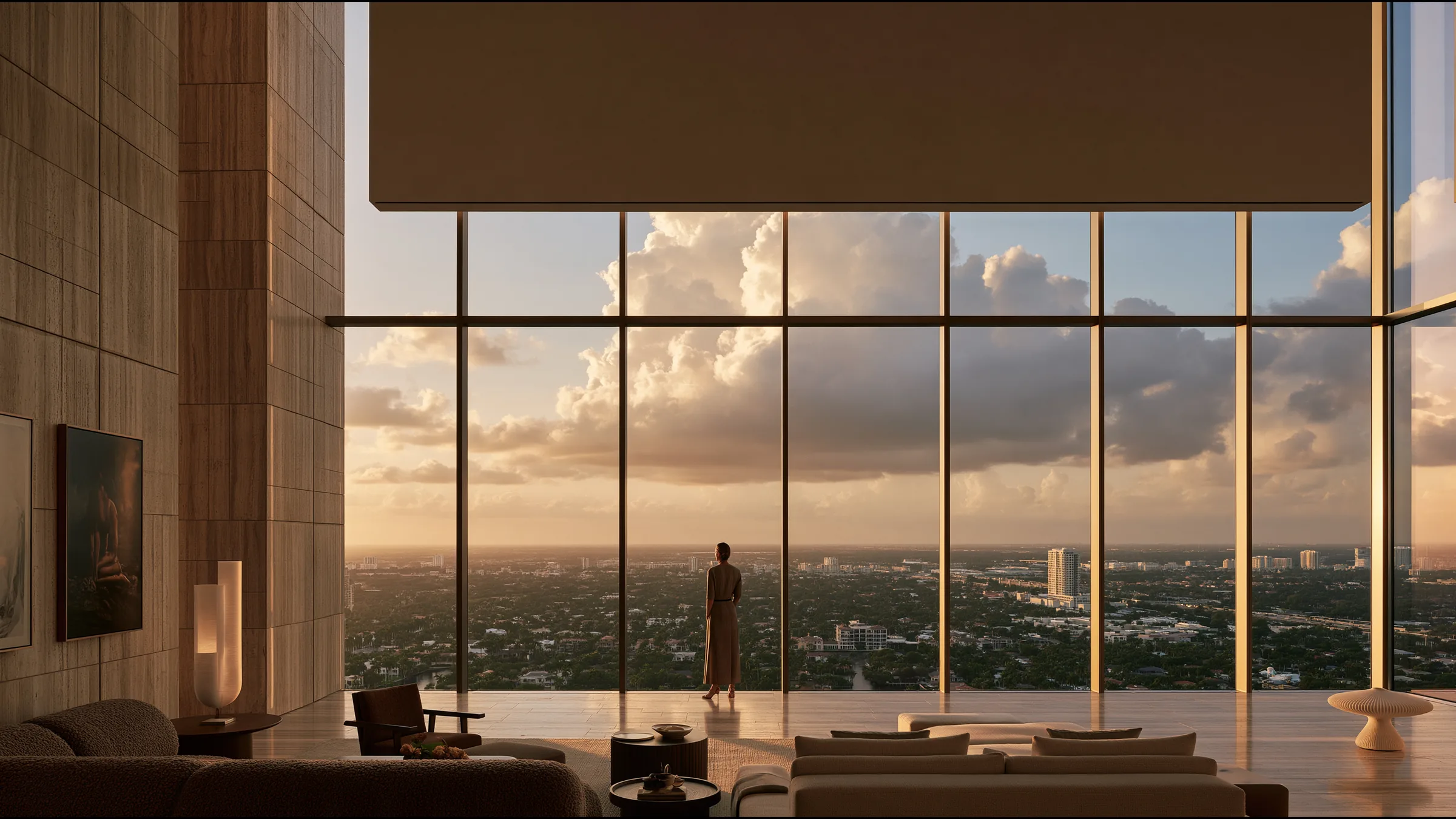 A clinician at ease in a vast, light-filled private clinic in Fort Lauderdale, the city beyond the glass