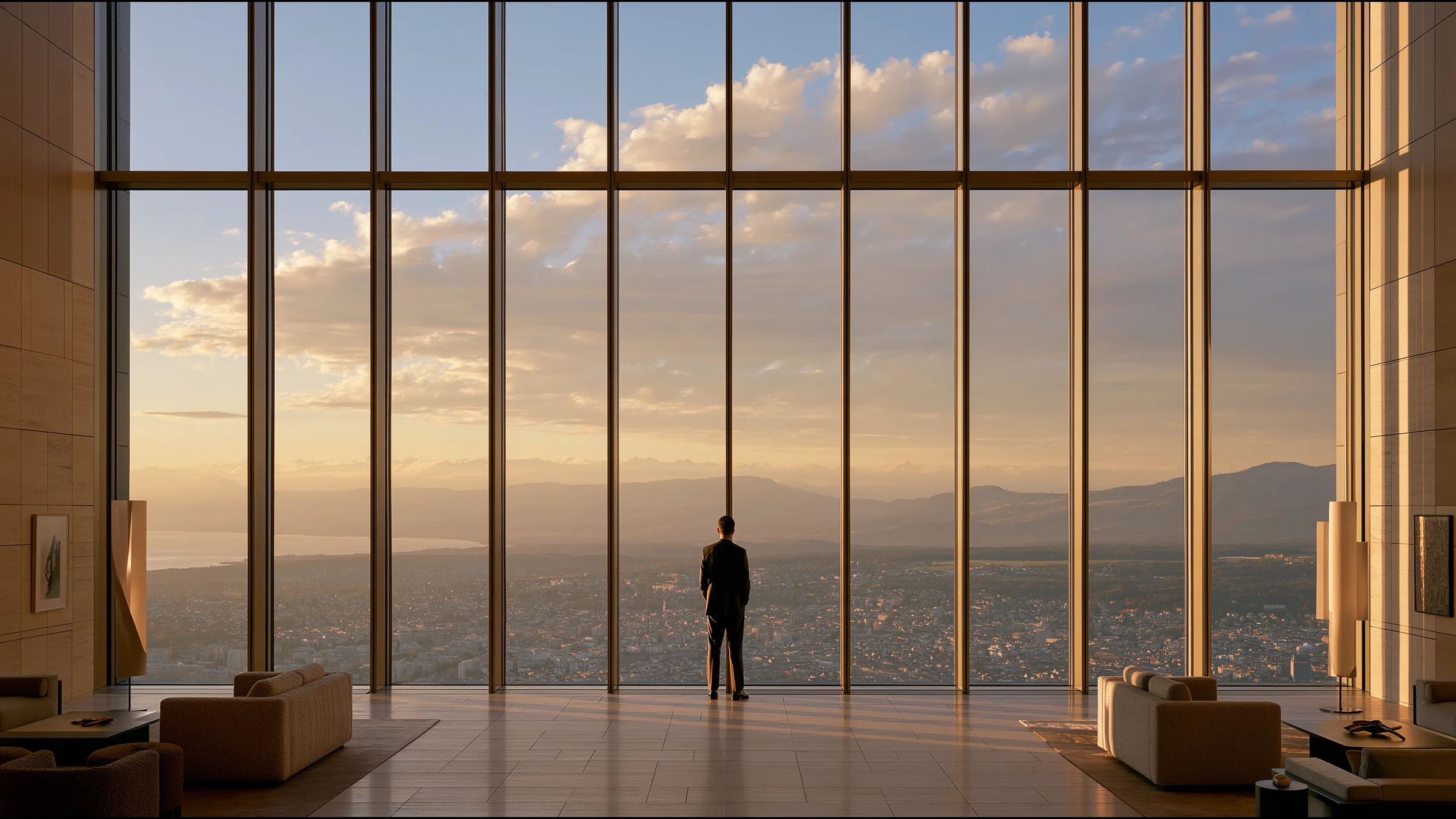 A clinician at ease in a vast, light-filled private clinic in Geneva, the city beyond the glass