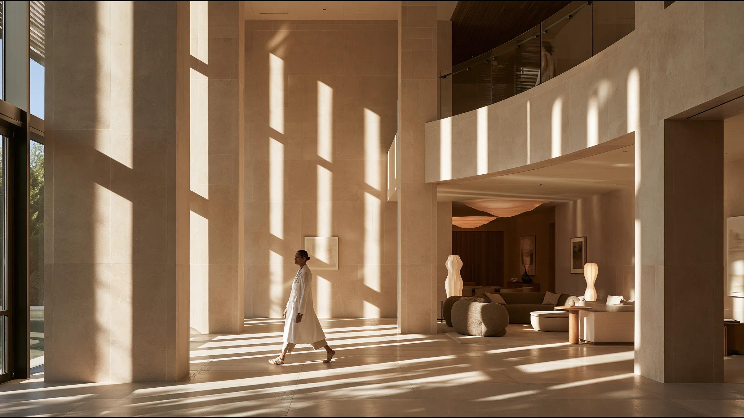 A clinician at ease in a vast, light-filled private clinic in Hamilton Parish, the city beyond the glass