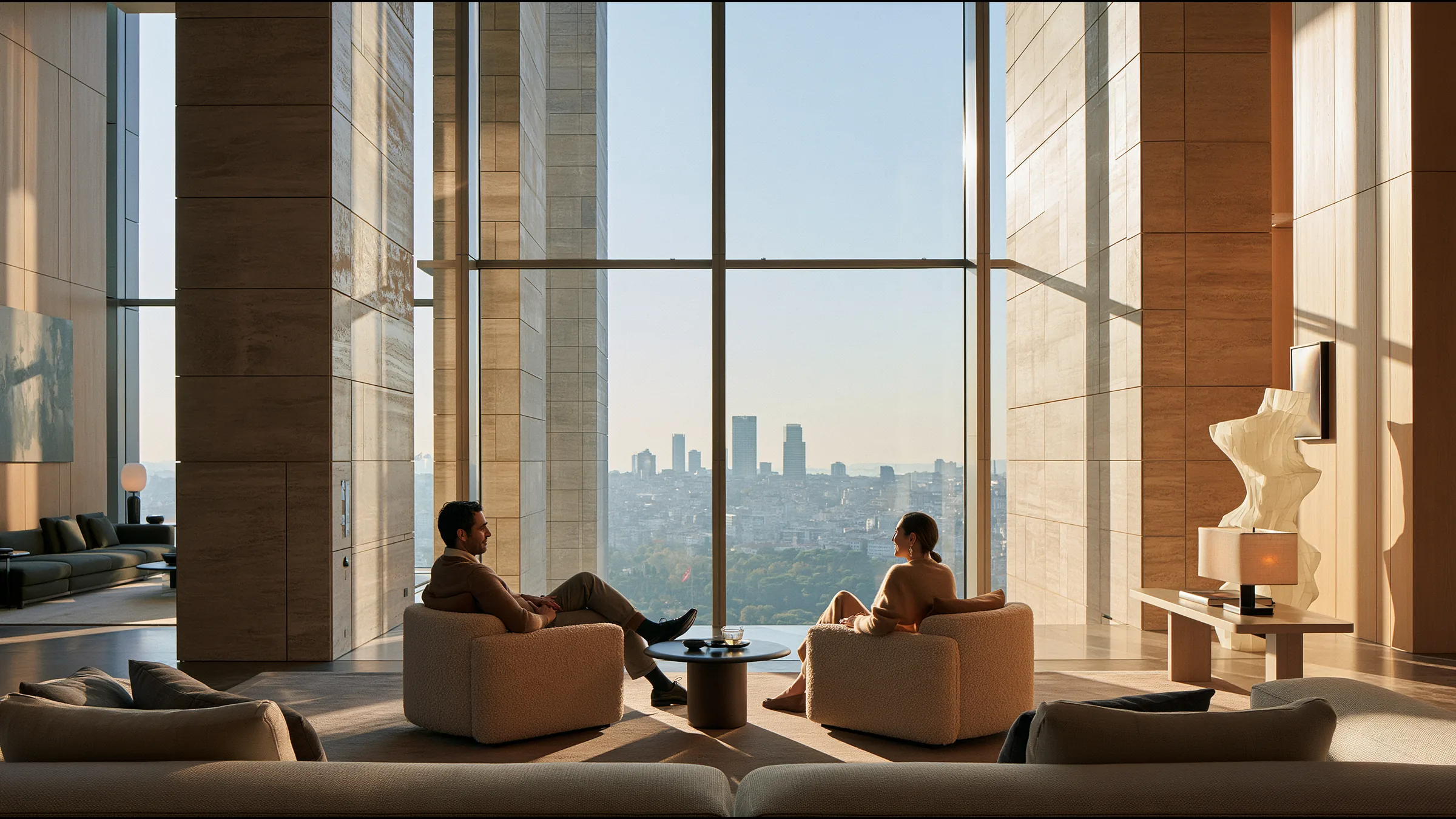 A clinician at ease in a vast, light-filled private clinic in Istanbul, the city beyond the glass