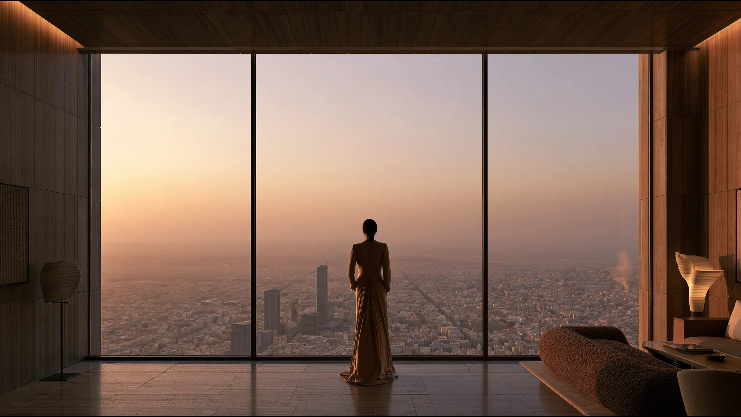 A clinician at ease in a vast, light-filled private clinic in Jeddah, the city beyond the glass