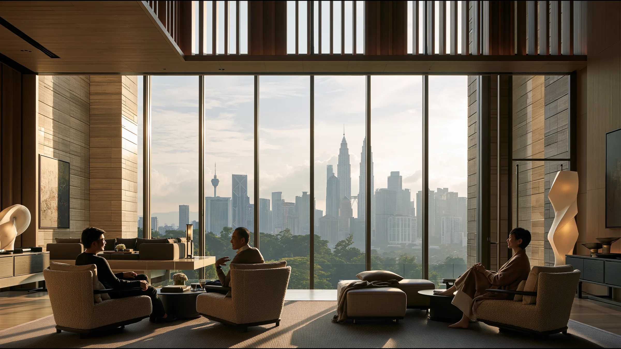A clinician at ease in a vast, light-filled private clinic in Kuala Lumpur, the city beyond the glass