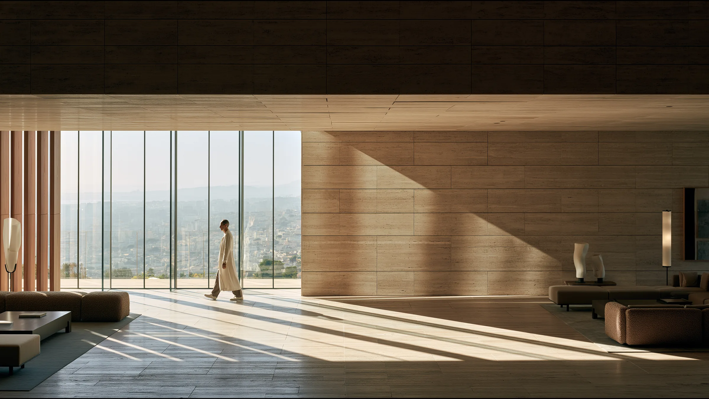 A clinician at ease in a vast, light-filled private clinic in Lisbon, the city beyond the glass