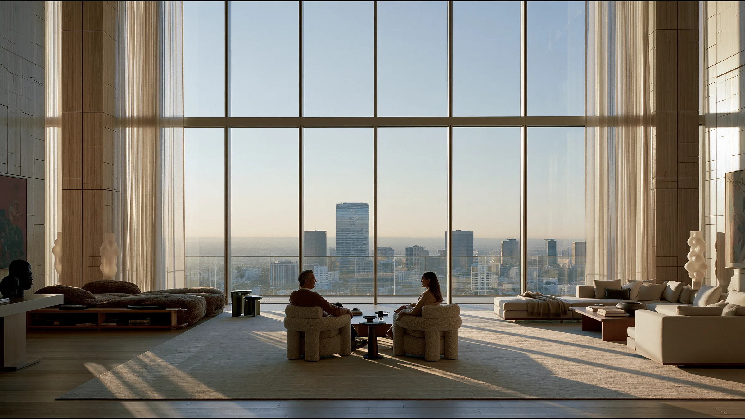A clinician at ease in a vast, light-filled private clinic in Los Angeles, the city beyond the glass