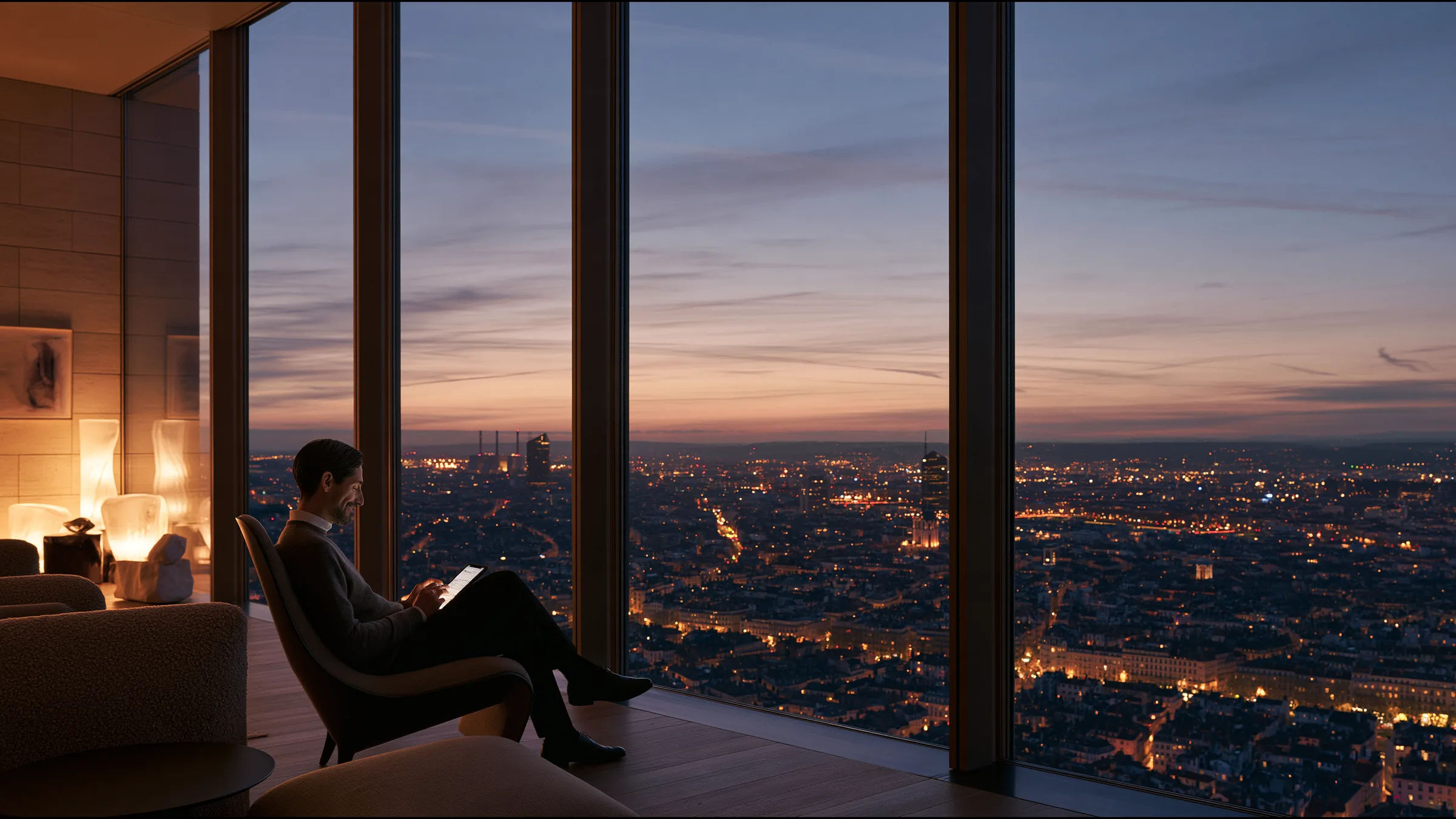 A clinician at ease in a vast, light-filled private clinic in Lyon, the city beyond the glass