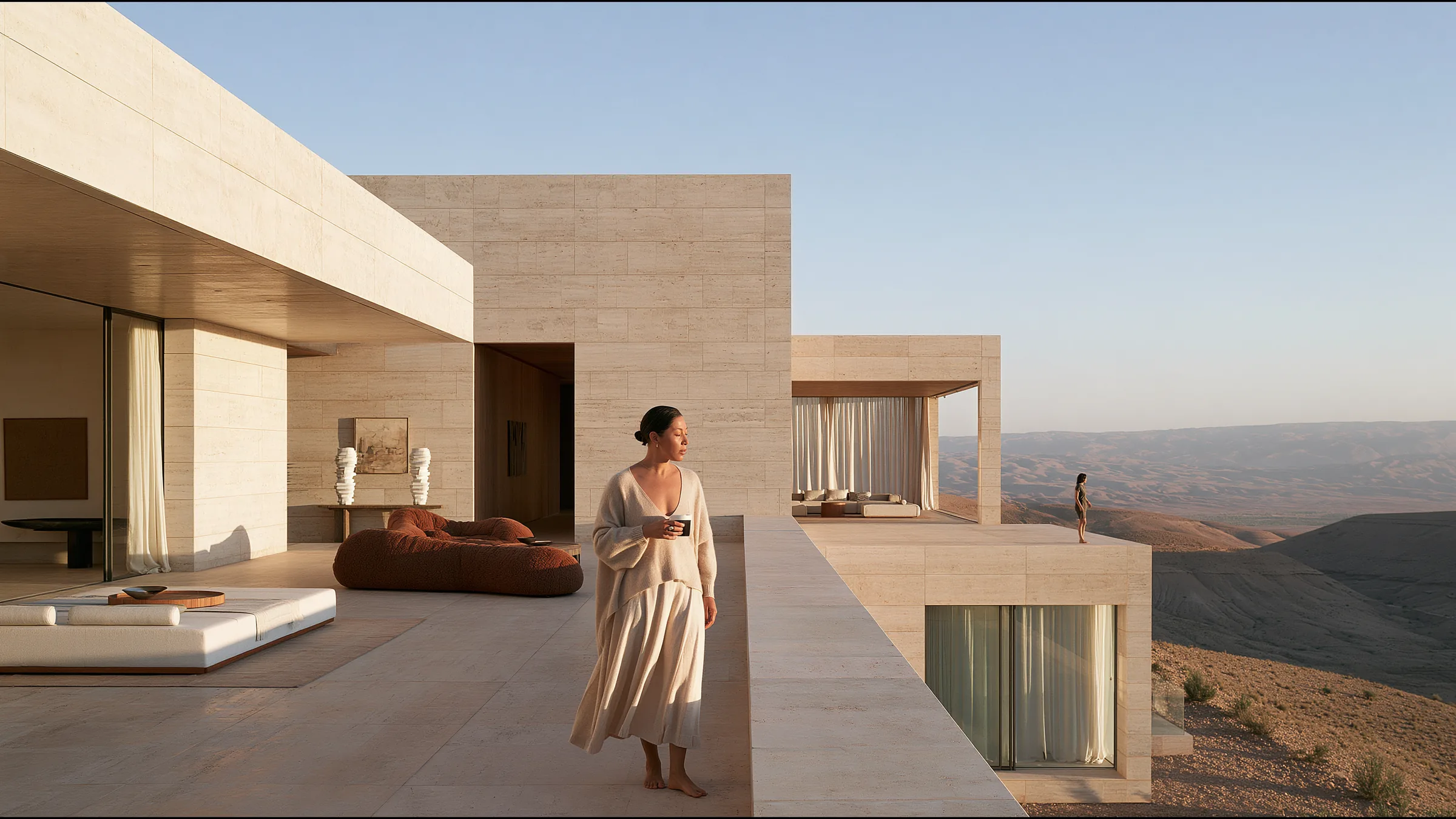 A clinician at ease in a vast, light-filled private clinic in Marrakesh, the city beyond the glass