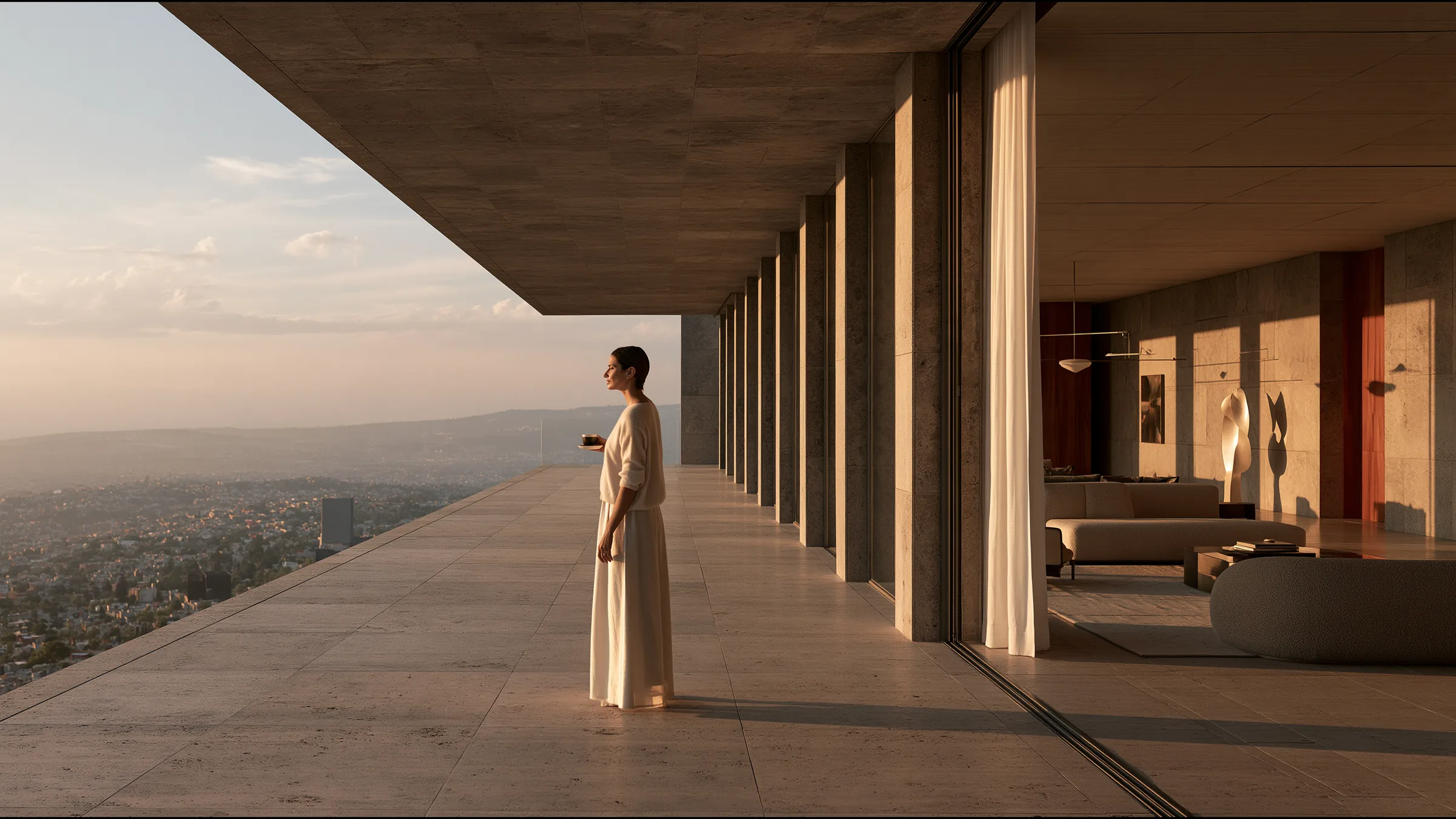 A clinician at ease in a vast, light-filled private clinic in Mexico City, the city beyond the glass