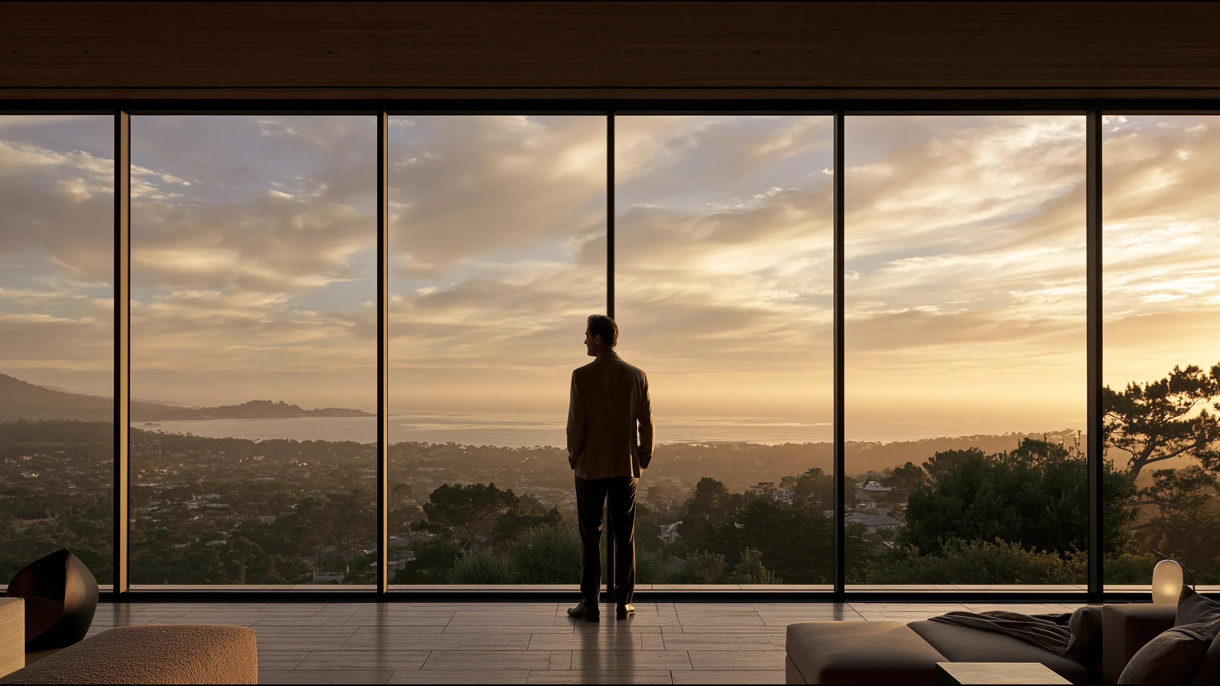 A clinician at ease in a vast, light-filled private clinic in Pebble Beach and Carmel-by-the-Sea, the city beyond the glass