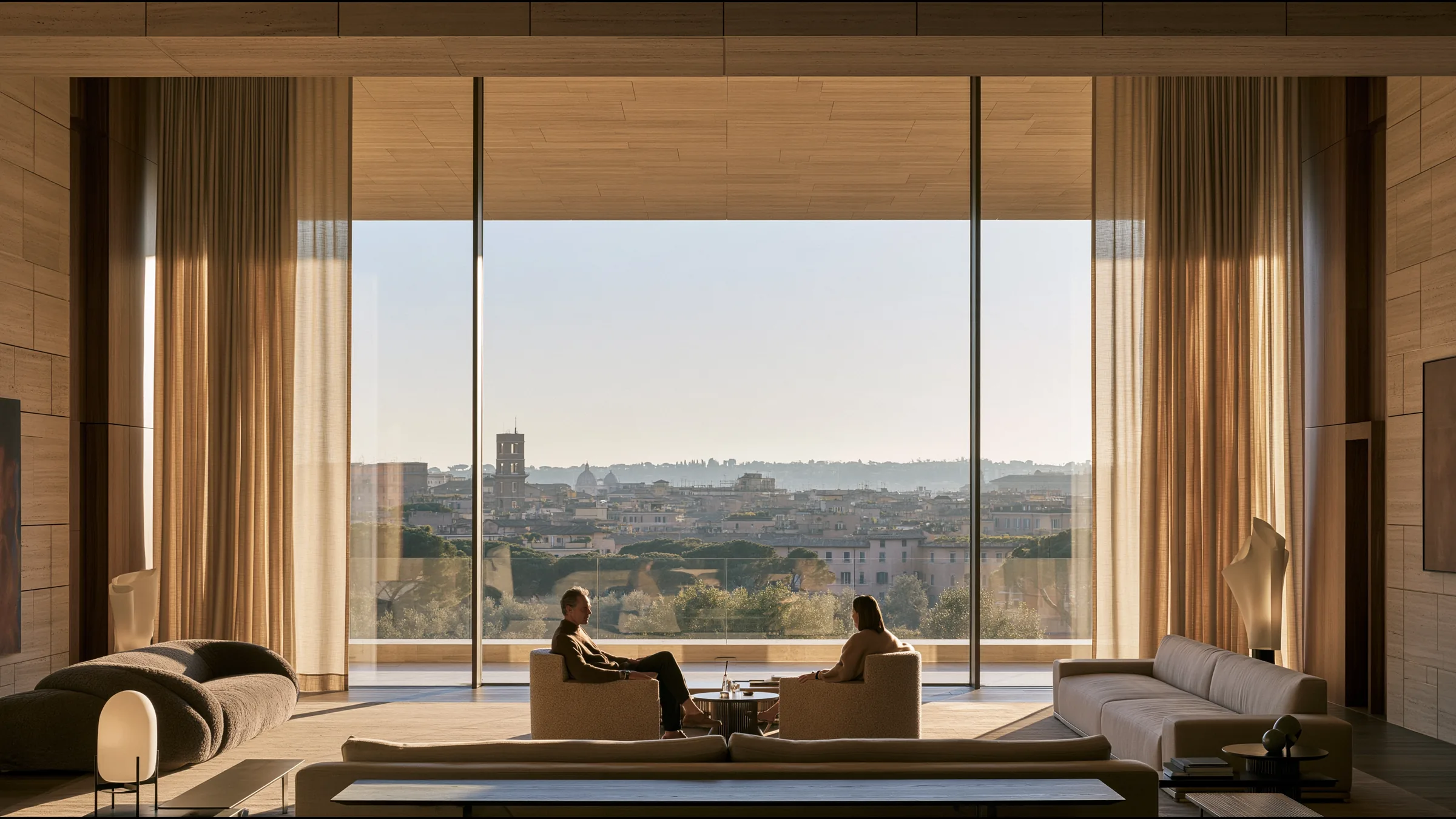 A clinician at ease in a vast, light-filled private clinic in Rome, the city beyond the glass