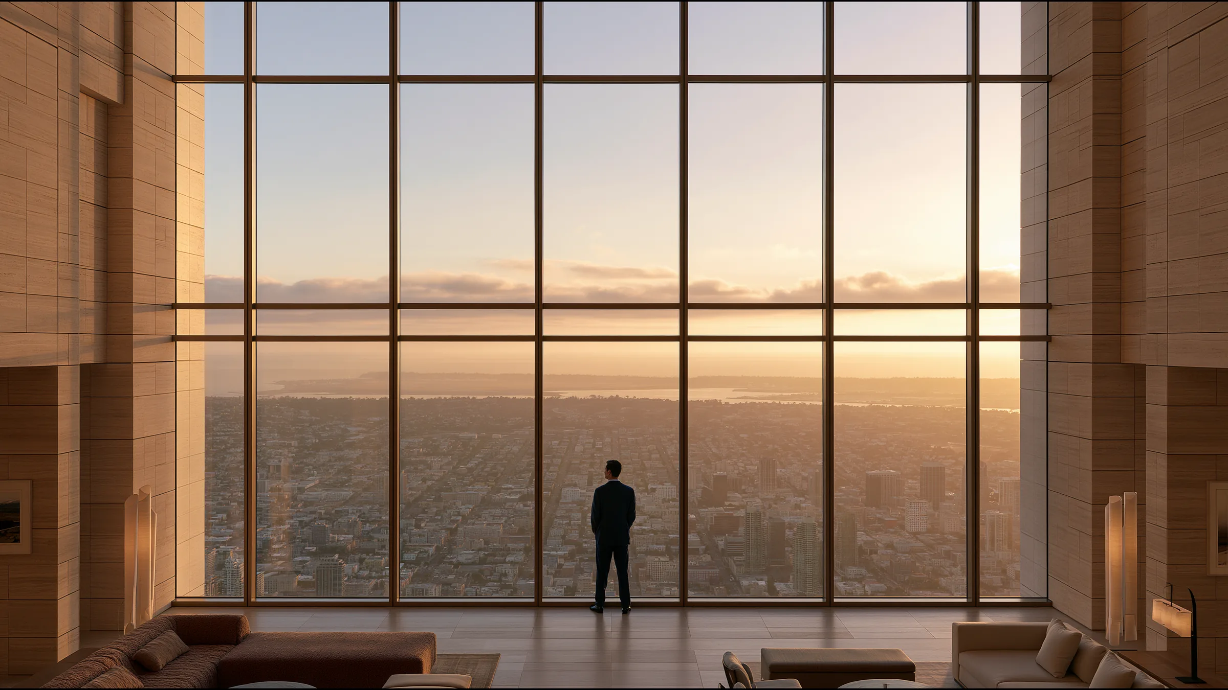 A clinician at ease in a vast, light-filled private clinic in San Diego, the city beyond the glass