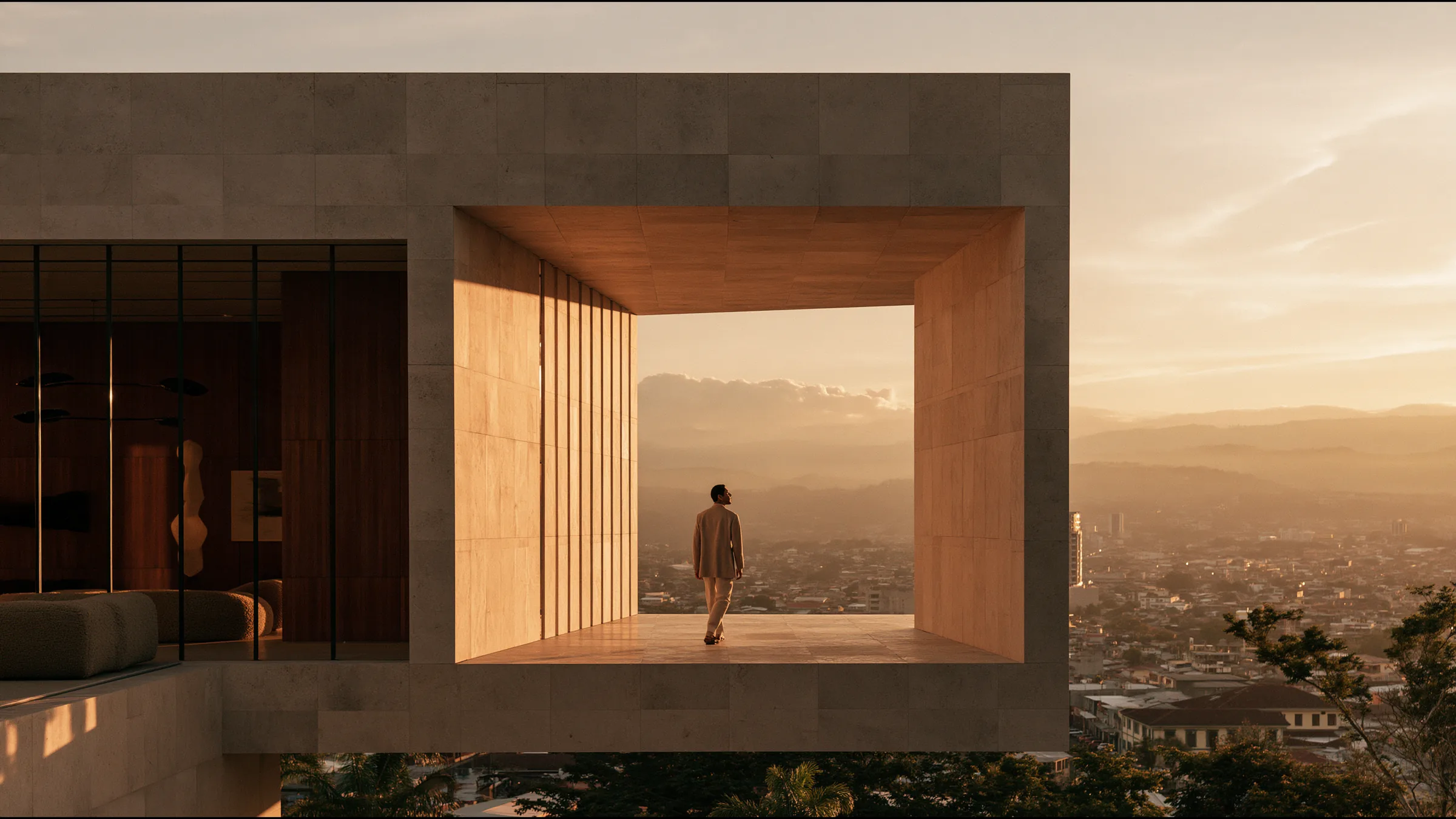 A clinician at ease in a vast, light-filled private clinic in San José and Santa Ana, the city beyond the glass