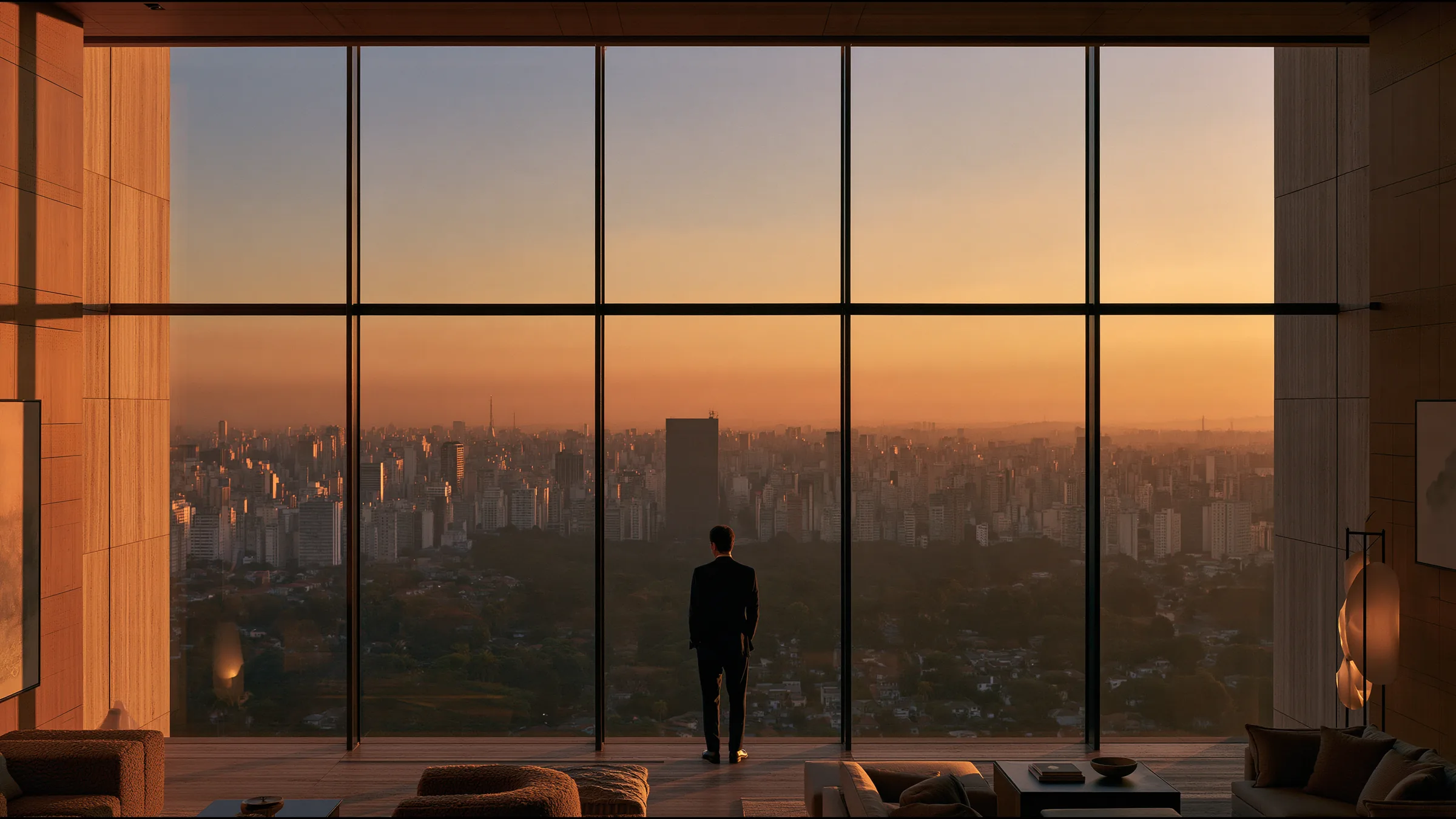A clinician at ease in a vast, light-filled private clinic in São Paulo, the city beyond the glass