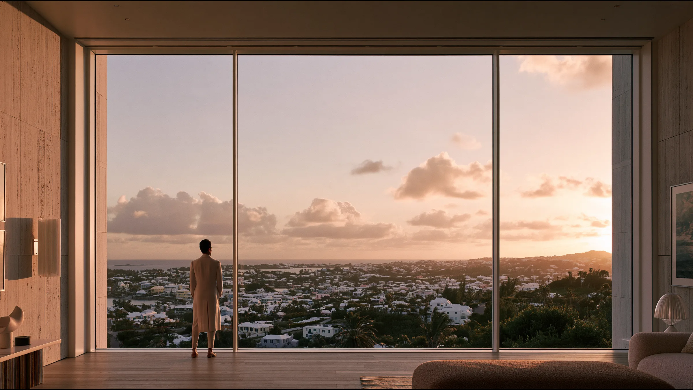 A clinician at ease in a vast, light-filled private clinic in St George's Parish, the city beyond the glass