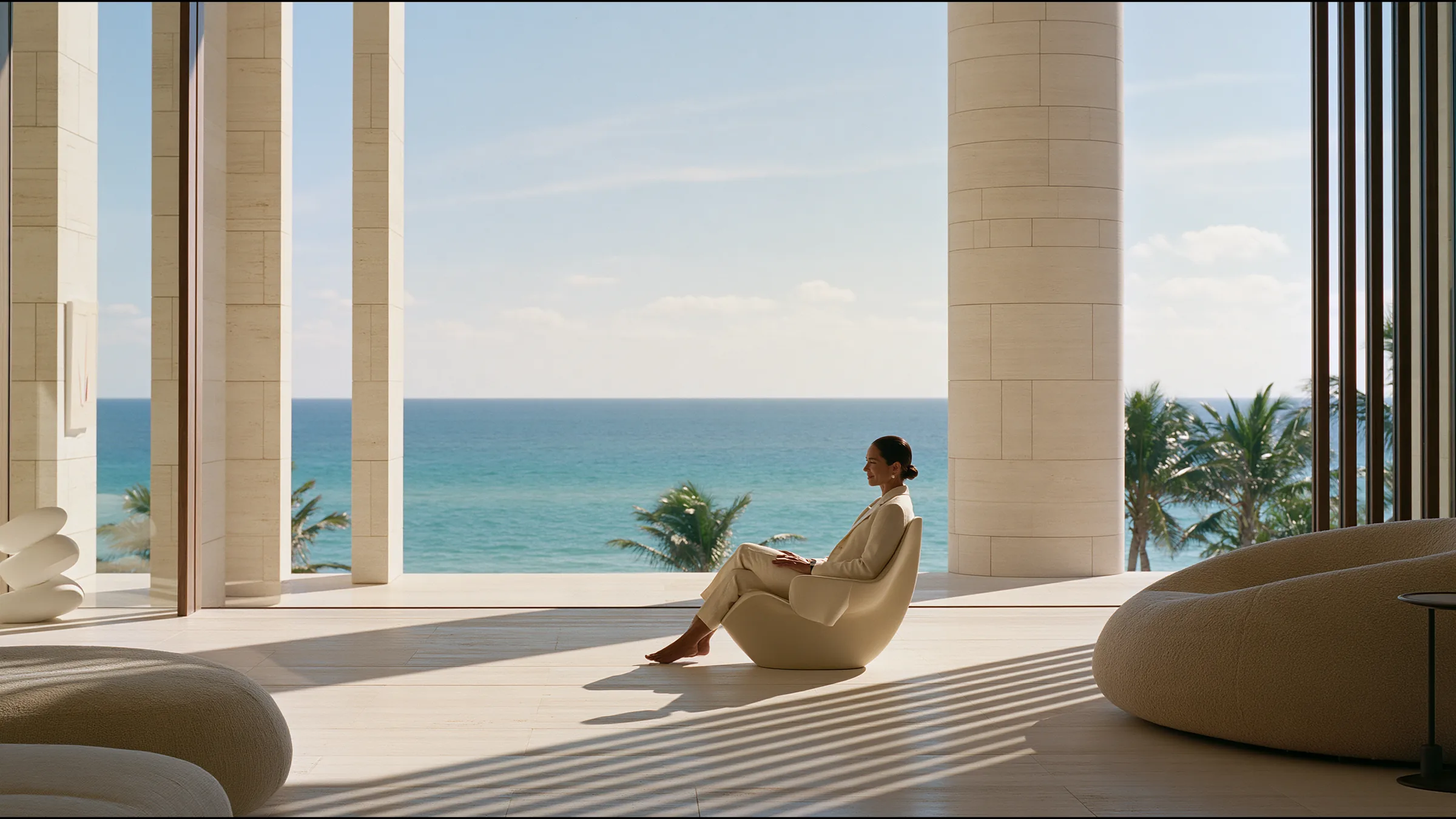 A clinician at ease in a vast, light-filled private clinic in West Palm Beach, the city beyond the glass