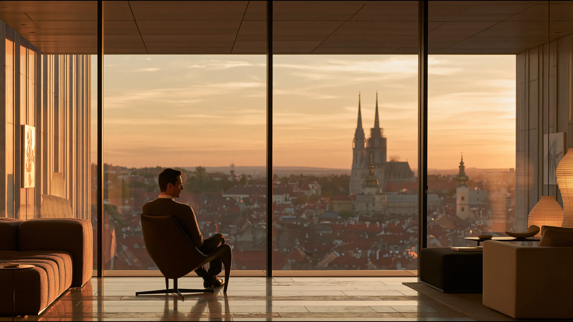 A clinician at ease in a vast, light-filled private clinic in Zagreb, the city beyond the glass