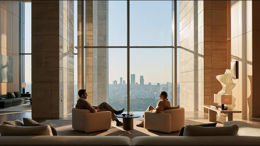 A clinician at ease in a vast, light-filled private clinic in Istanbul, the city beyond the glass