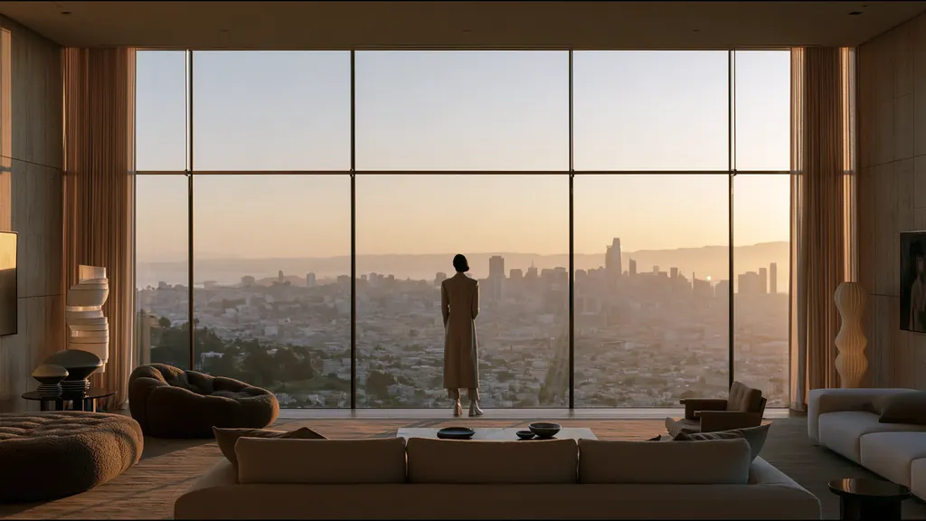 A clinician at ease in a vast, light-filled private clinic in the Bay Area, the city beyond the glass